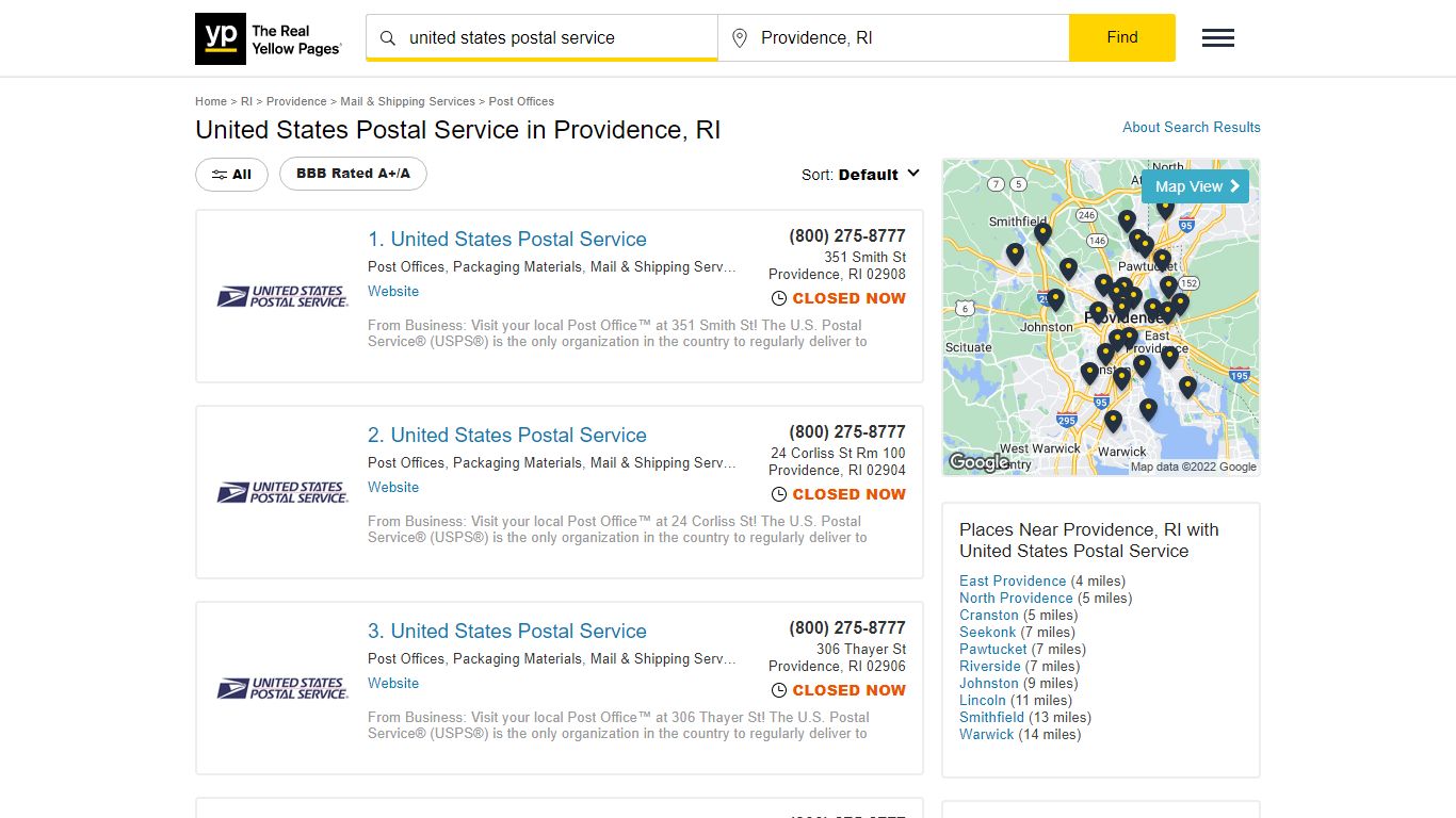 United States Postal Service Locations & Hours Near Providence, RI - YP.com